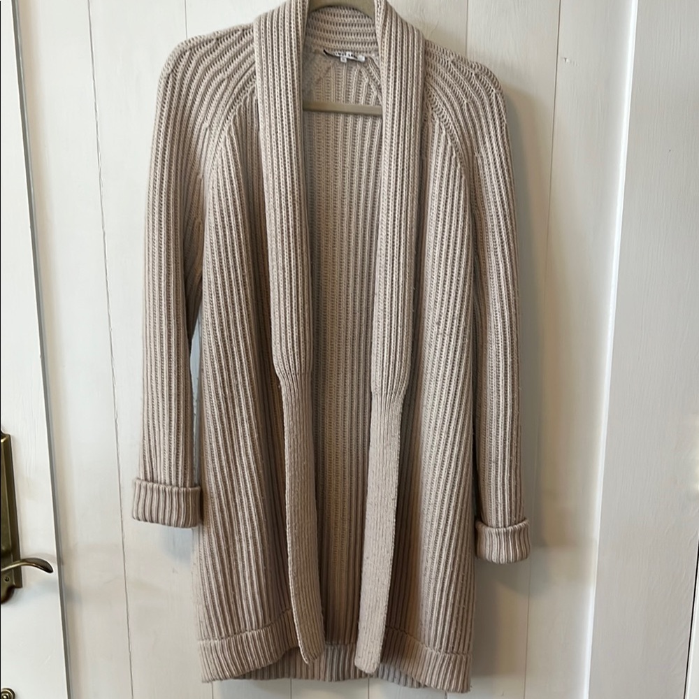 Helmut Lang Cream Ribbed Knit Cardigan